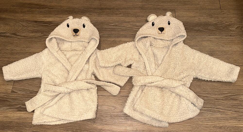 Hudson Baby Cozy Bear Plush Bathrobe 2 Piece Set Baby Size 0-9 Months